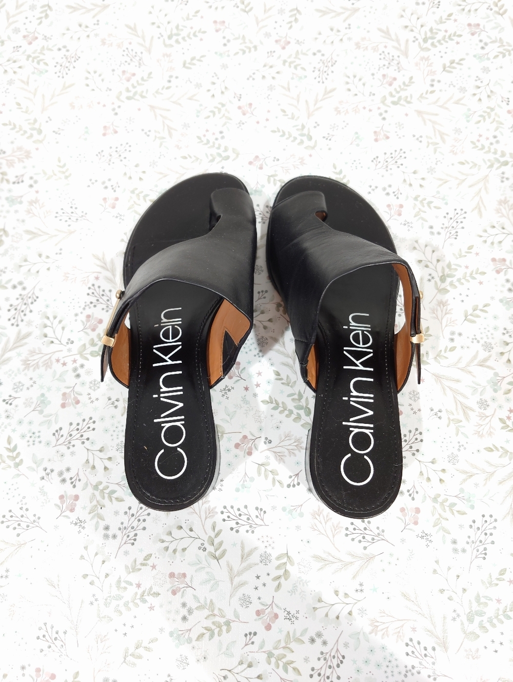 Calvin Klein Black Leather Slide Heels Women’s Size 9M Minimalist Sandal - Picture 5 of 7